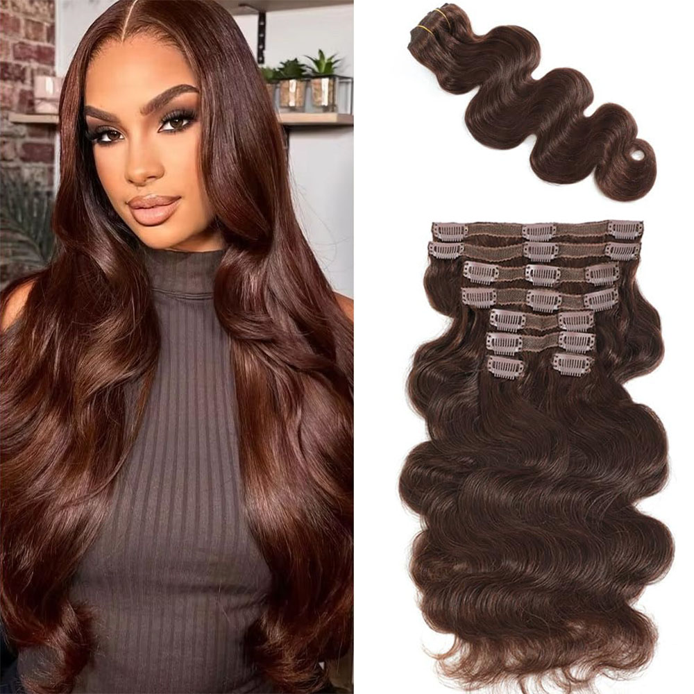 # 4 الشوكولاته براون الجسم موج - مراجعة Seamless Clip In Hair Extensions Human Hair وسعره