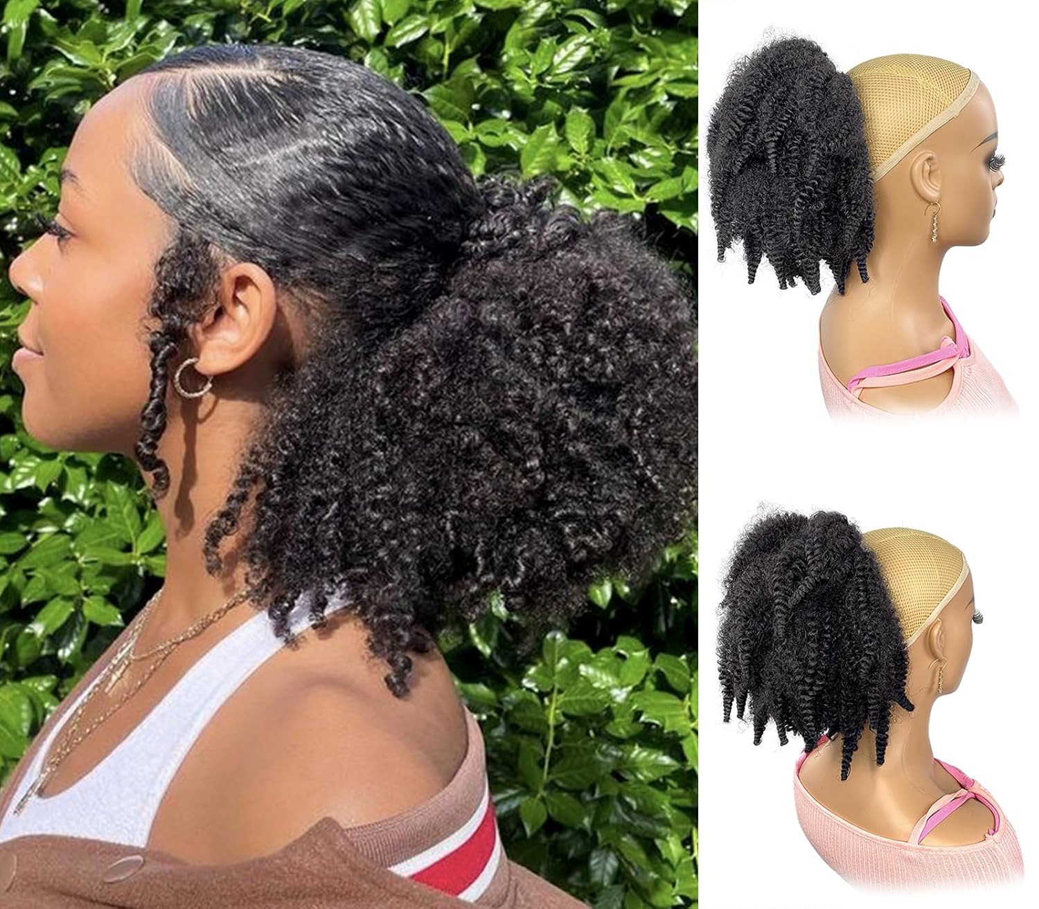 شعر مارلي قصير 12 بوصة، ذيل حص - مراجعة Drawstring Afro Curly Puff Ponytail وسعره