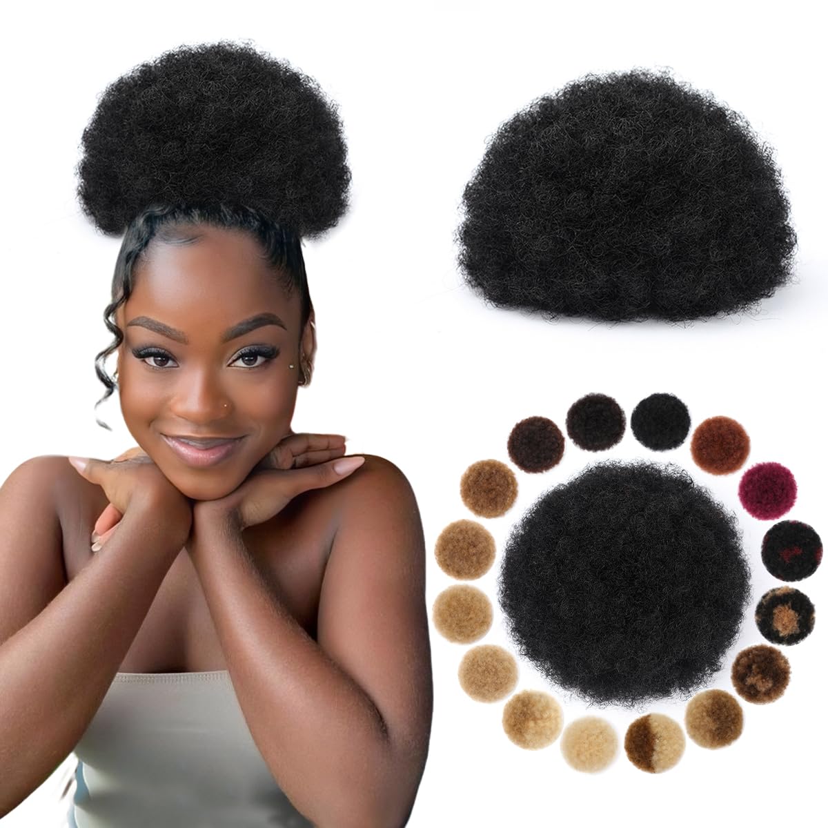 وصلات شعر صناعية مجعدة كثيفة ع - مراجعة Drawstring Afro Curly Puff Ponytail وسعره