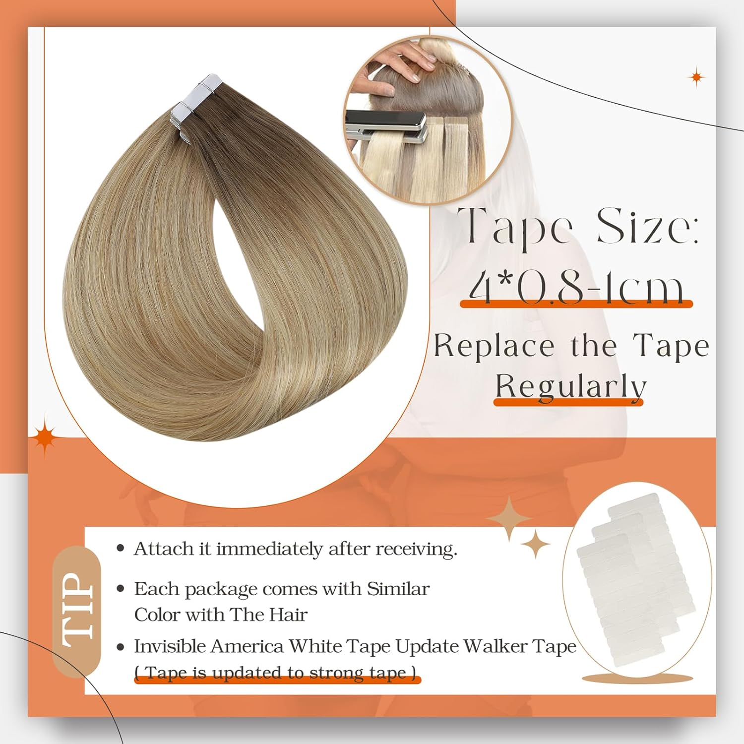 كامل تألق أومبير الشريط في وصل - مراجعة Invisible Tape In Extensions Real Hair وسعره