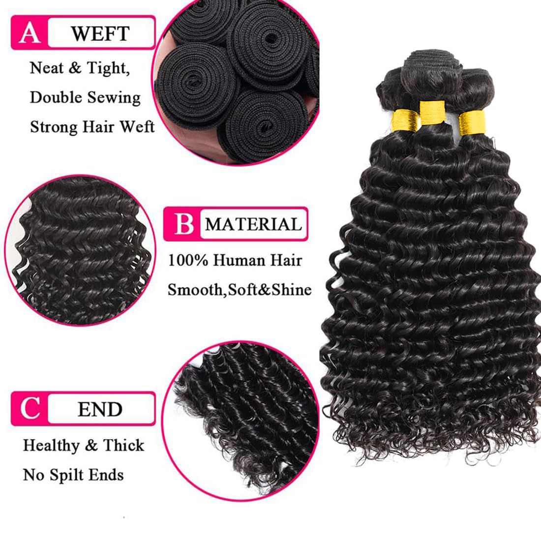 حزم الشعر البشري مع إغلاق موجة - مراجعة Deep Wave 3 Bundles With Closure وسعره